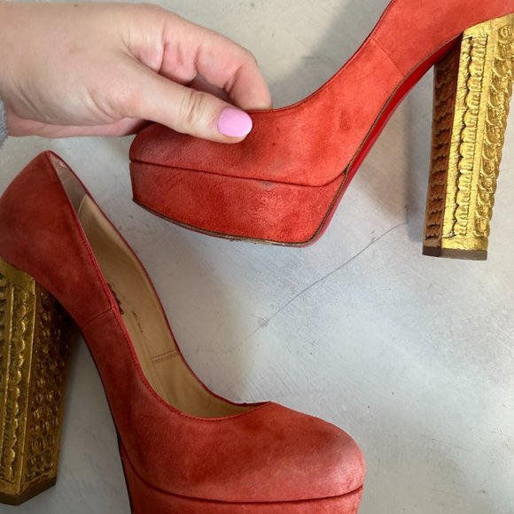 Christian Louboutin Red and Gold Heels - Picture 7 of 14